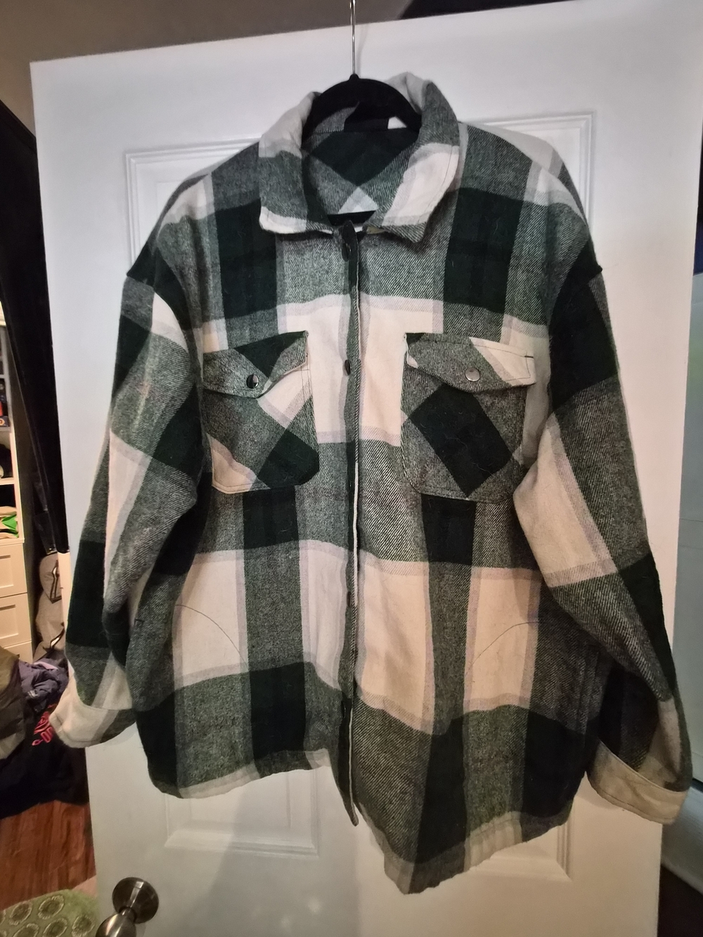 Green & White Plaid Zip-Front Jacket